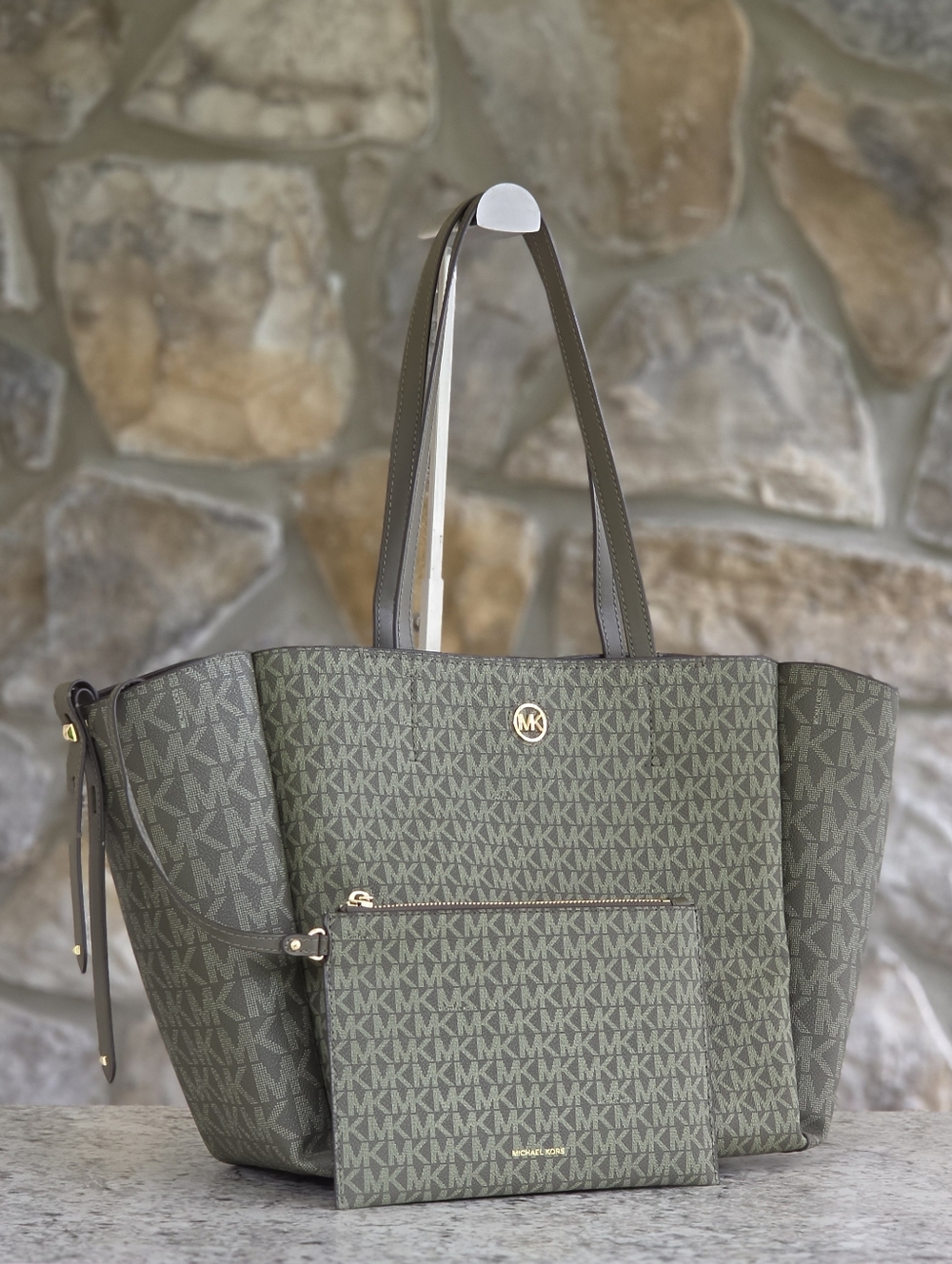 Michael Kors Freya Logo Large Green Shoulder Bag SET